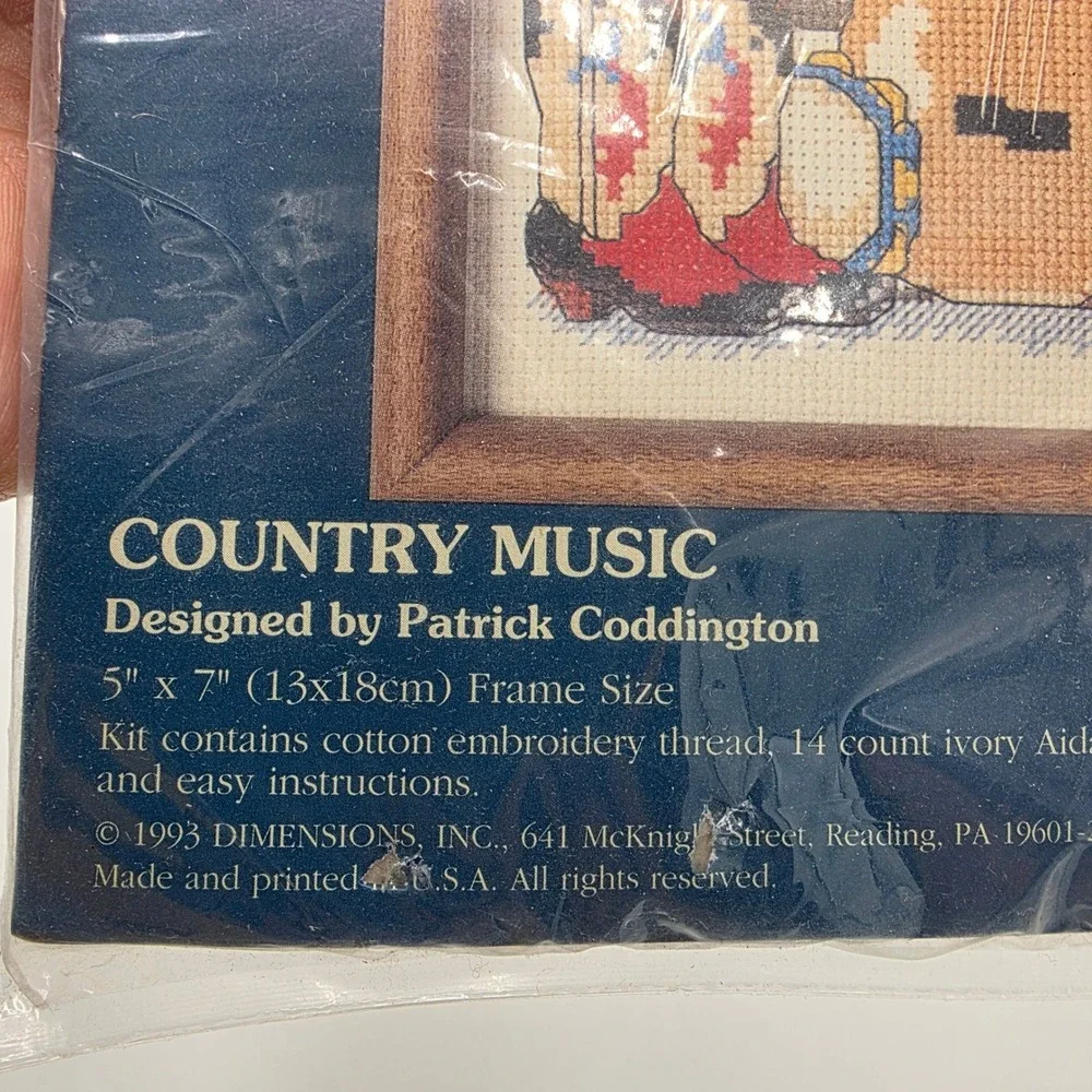 Jiffy Unisex‎ Counted Cross Stitch Kit Country Music Guitar Western Vintage 5x7
